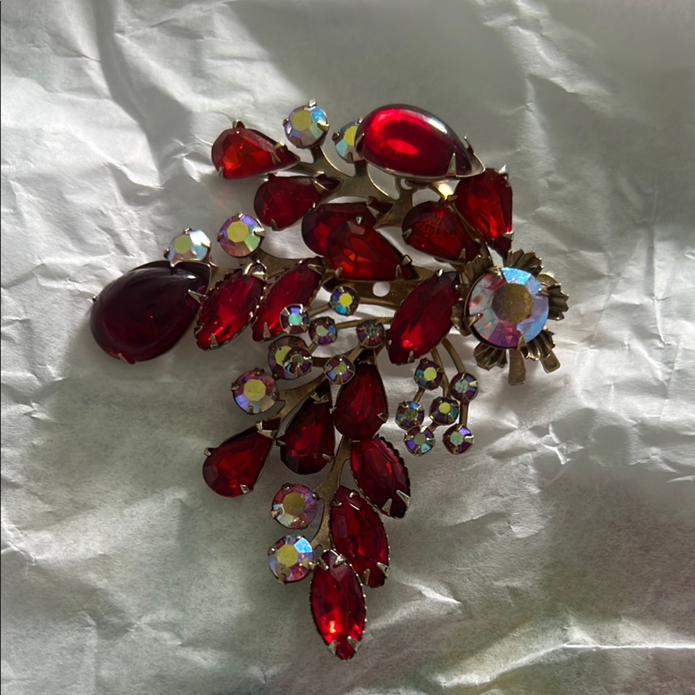 Elegant Red Crystal Brooch